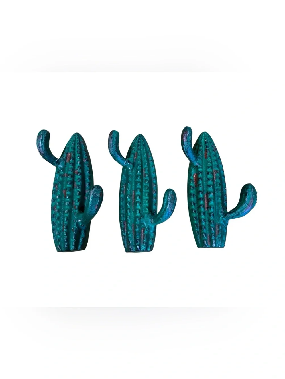 Green Cactus Wall Hooks Rustic Metal Home Wall Decor Set of 3